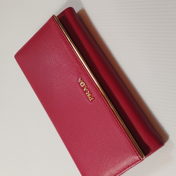 Prada Saffiano Leather Metal Bar Flap Continental Wallet W/Cardholder - Picture 13 of 13